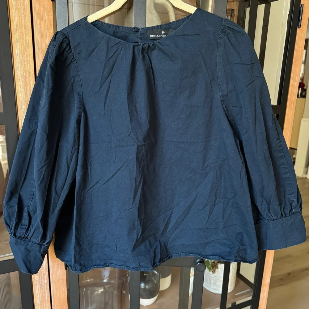 Pomander Place Blouse tuckernuck long sleeve navy top poplin cotton boat neck